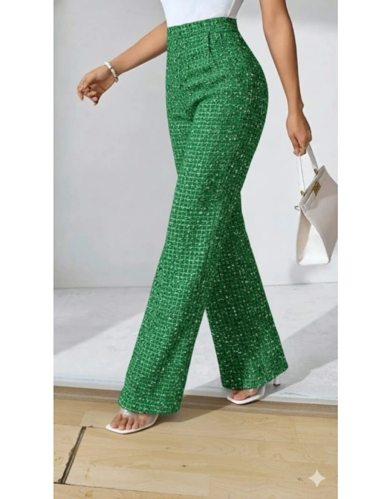 Kadın Yüksek Bel Paçaya Doğru Geniş Dokuma Pantolon