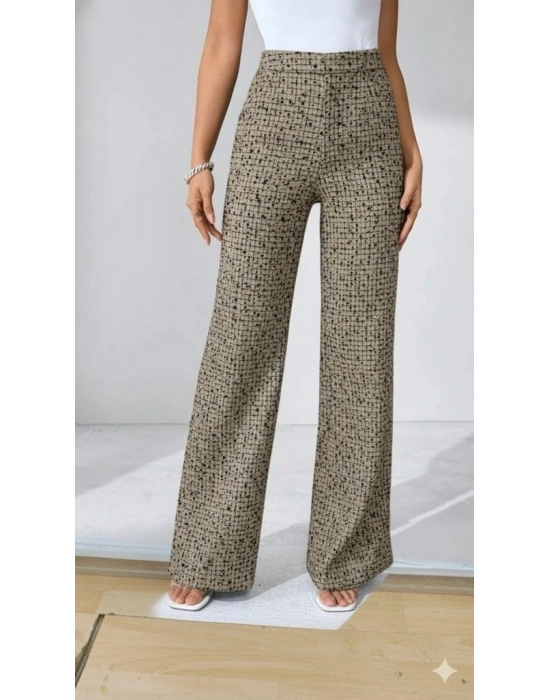 Kadın Yüksek Bel Paçaya Doğru Geniş Dokuma Pantolon