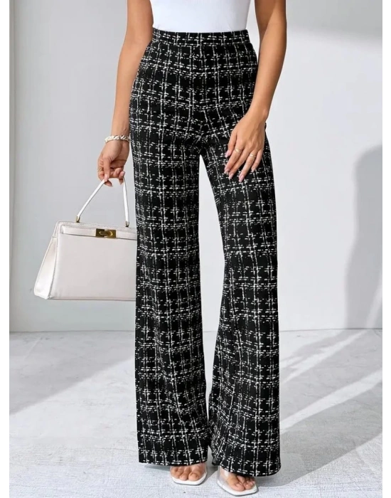 Kadın Yüksek Bel Paçaya Doğru Geniş Dokuma Pantolon