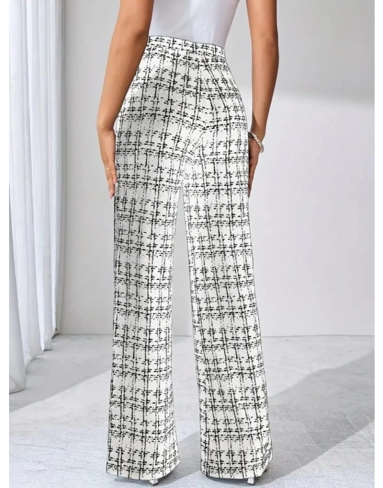 Kadın Yüksek Bel Paçaya Doğru Geniş Dokuma Pantolon