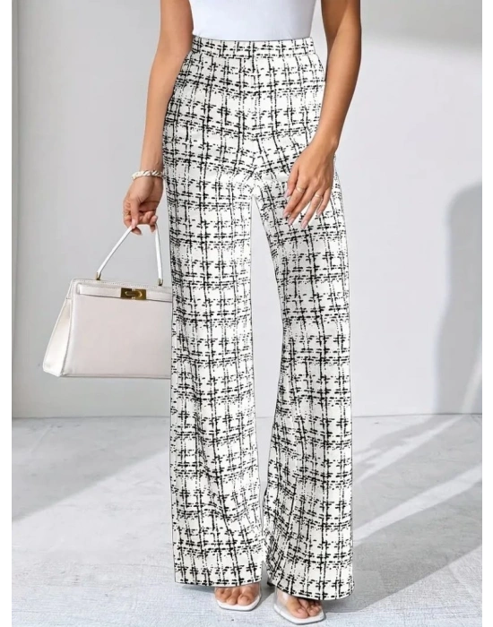 Kadın Yüksek Bel Paçaya Doğru Geniş Dokuma Pantolon