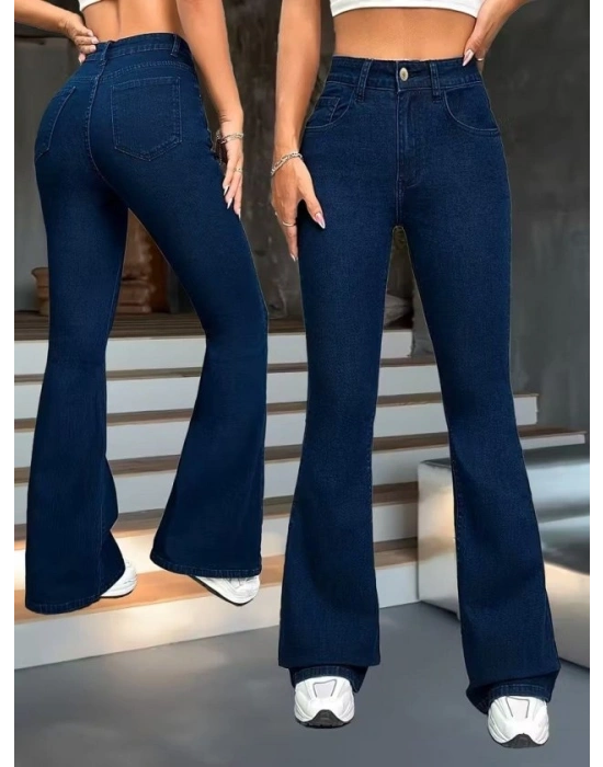 Kadın Yüksek Bel Paçaya Doğru Geniş Kot Pantolon