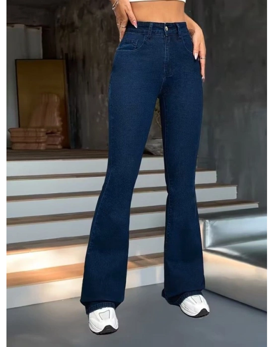 Kadın Yüksek Bel Paçaya Doğru Geniş Kot Pantolon