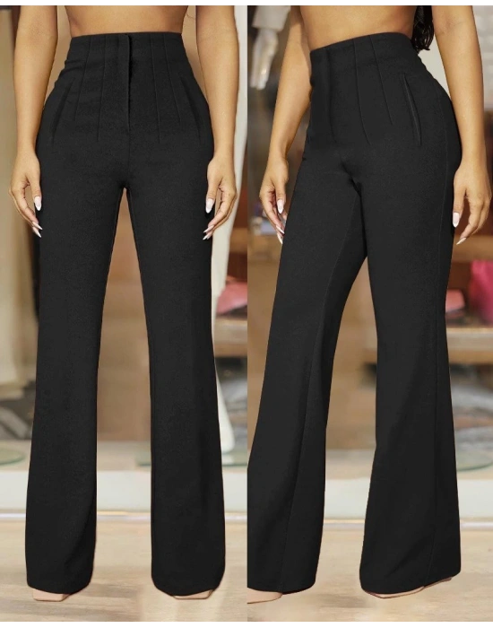 Kadın Yüksek Bel Paçaya Doğru Genişleyen Ithal Krep Pantolon