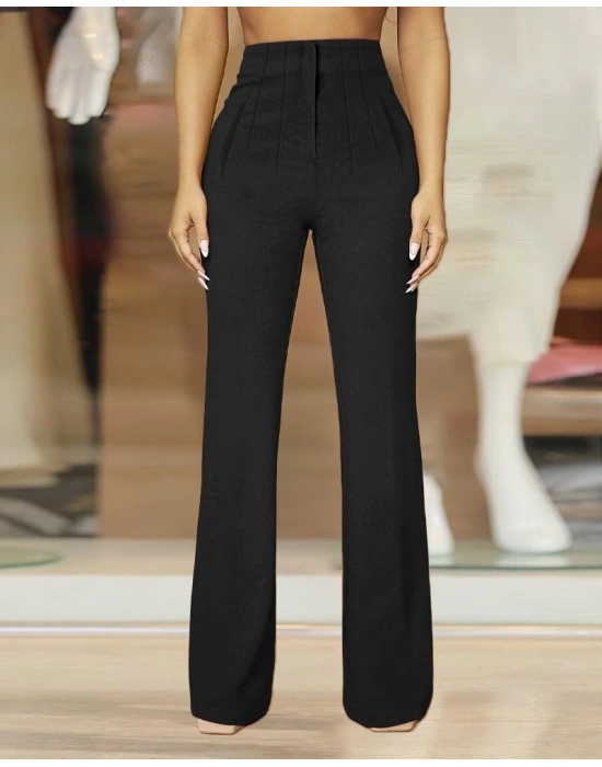 Kadın Yüksek Bel Paçaya Doğru Genişleyen Ithal Krep Pantolon