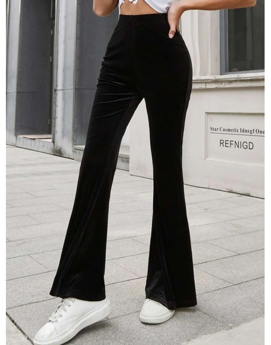 Kadın Yüksek Bel Paçaya Doğru Genişleyen Kadife Pantolon