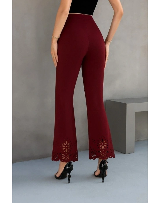 Kadın Yüksek Bel Paçaya Doğru Genişleyen Lazer çiçek Kesim Detaylı Ithal Krep Pantolon
