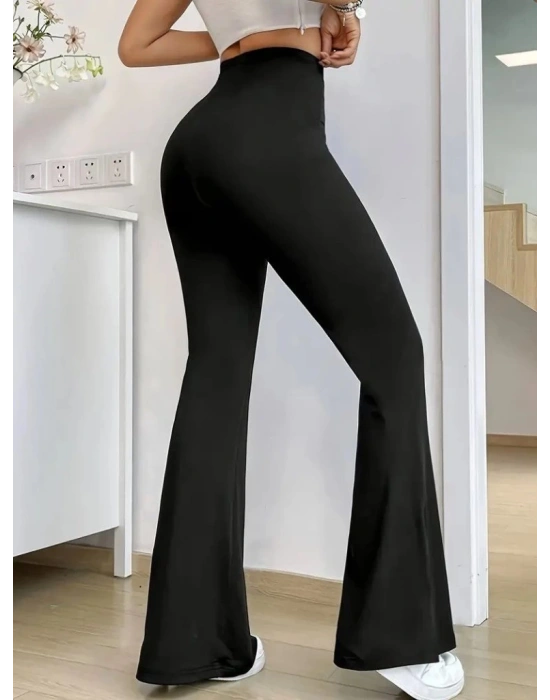 Kadın Yüksek Bel Paçaya Doğru Genişleyen Yandan Yırtmaçlı Dalgıç Pantolon