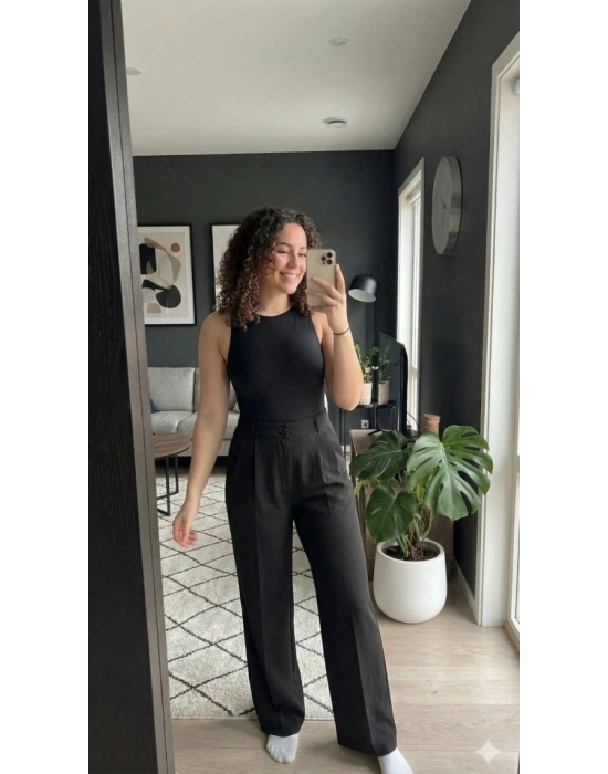 Kadın Yüksek Bel Pileli Palazzo Pantolon