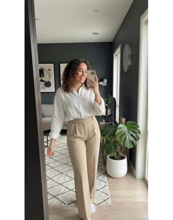 Kadın Yüksek Bel Pileli Palazzo Pantolon