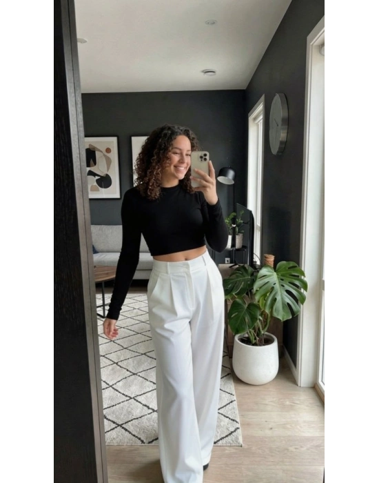 Kadın Yüksek Bel Pileli Palazzo Pantolon