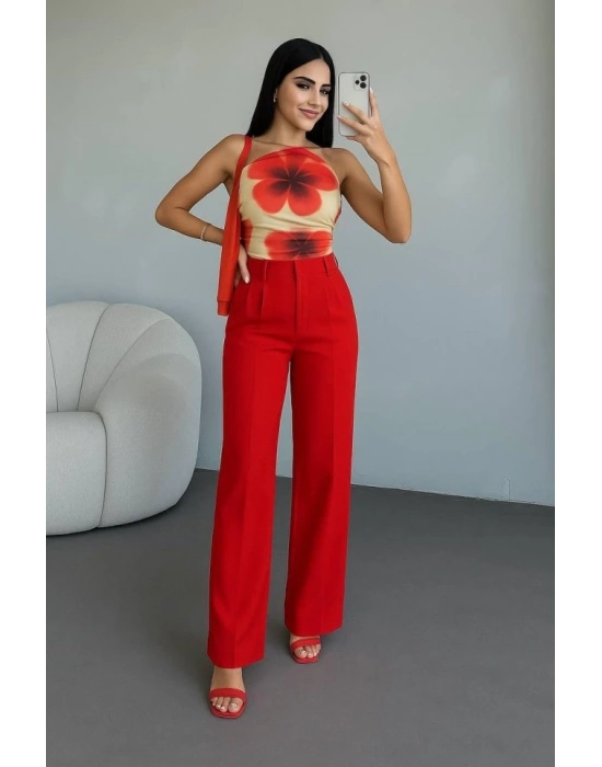 Kadın Yüksek Bel Plise Detay Bol Paça Pantolon