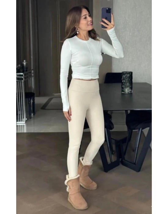 Kadın Yüksek Bel şardonlu Full Likralı Mat Deri Tayt