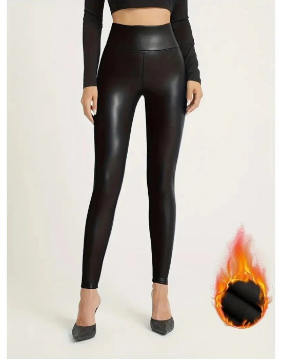 Kadın Yüksek Bel Toparlayacı Içi şardonlu Tam Kalıp Deri Tayt