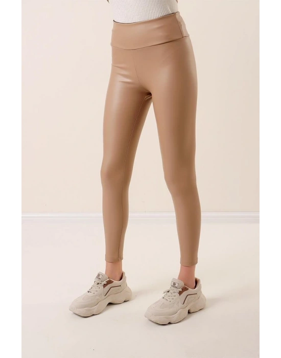 Kadın Yüksek Bel Toparlayacı Içi şardonlu Tam Kalıp Deri Tayt