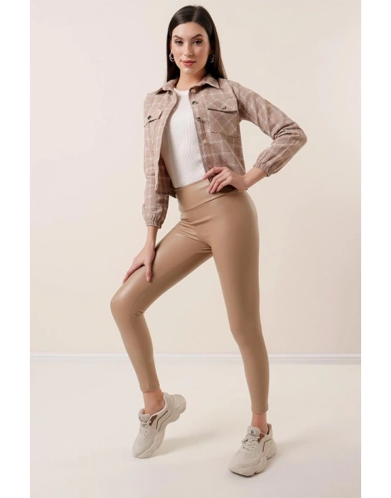 Kadın Yüksek Bel Toparlayacı Içi şardonlu Tam Kalıp Deri Tayt