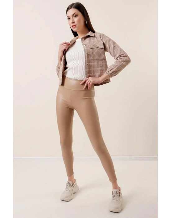 Kadın Yüksek Bel Toparlayacı Içi şardonlu Tam Kalıp Deri Tayt