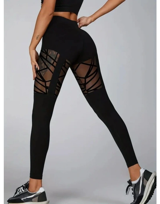 Kadın Yüksek Bel Tül Detaylı Spor Tayt