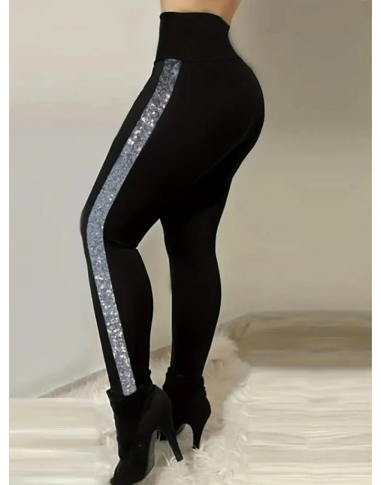 Kadın Yüksek Bel Yan şerit Detaylı Dalgıç Tayt