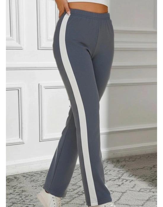 Kadın Yüksek Bel Yan şerit Detaylı Yırtmaçlı Viskon Iki Iplik Pantolon