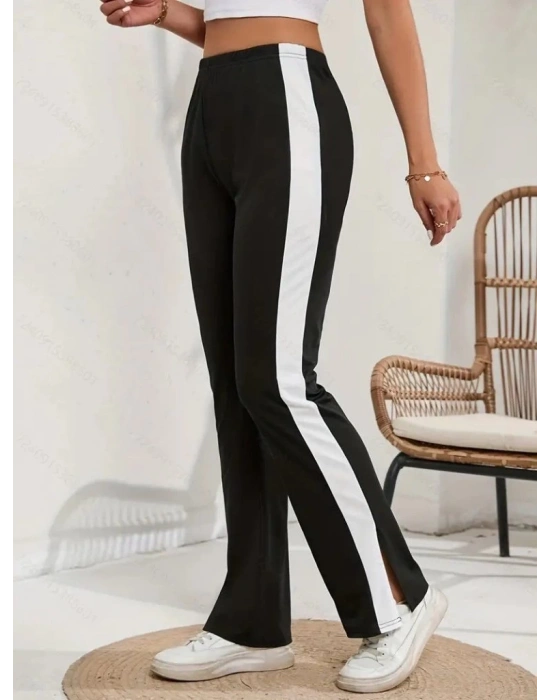 Kadın Yüksek Bel Yan şerit Detaylı Yırtmaçlı Viskon Iki Iplik Pantolon