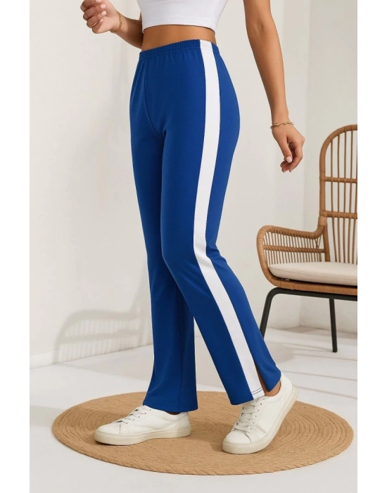 Kadın Yüksek Bel Yan şerit Detaylı Yırtmaçlı Viskon Iki Iplik Pantolon