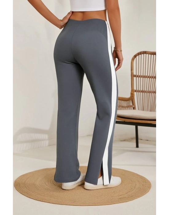 Kadın Yüksek Bel Yan şerit Detaylı Yırtmaçlı Viskon Iki Iplik Pantolon