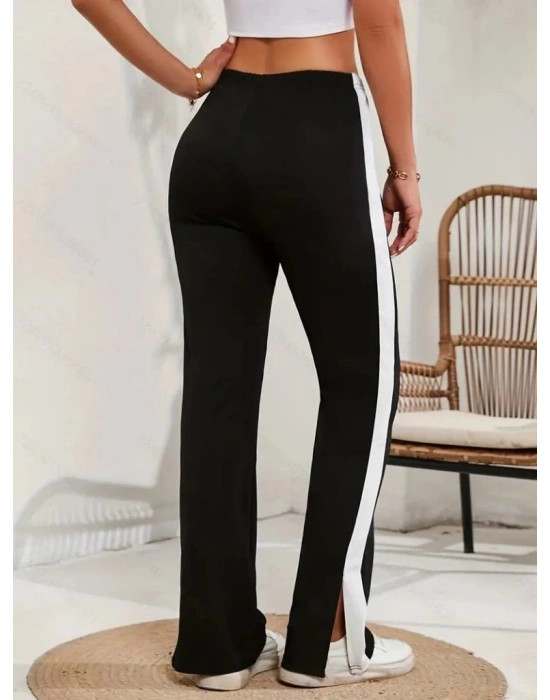 Kadın Yüksek Bel Yan şerit Detaylı Yırtmaçlı Viskon Iki Iplik Pantolon