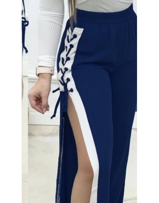 Kadın Yüksek Bel Yandan çapraz Bağcıklı Yırtmaçlı Viskon Iki Iplik Pantolon