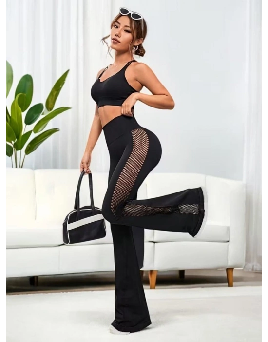 Kadın Yüksek Bel Yandan File Görünümlü Dalgıç Tayt