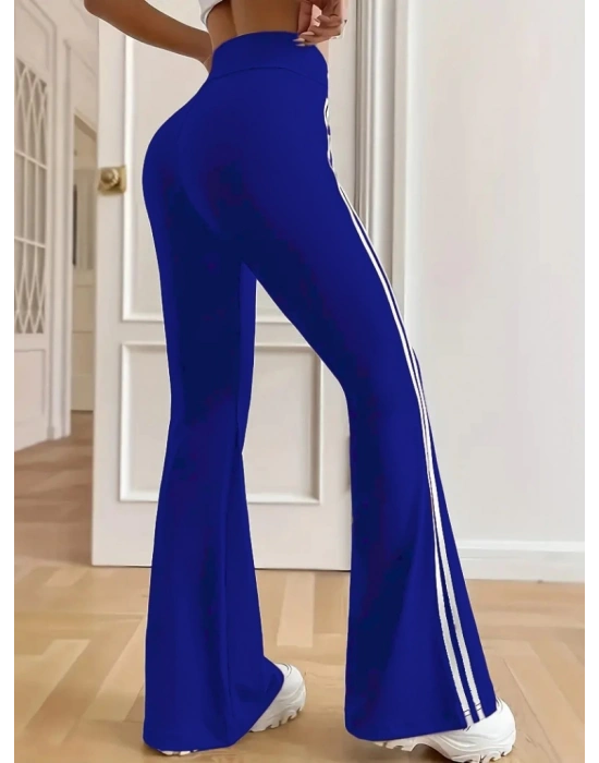 Kadın Yüksek Bel Yanlar şerit Detaylı Ispanyol Paçalı Dalgıç Pantolon