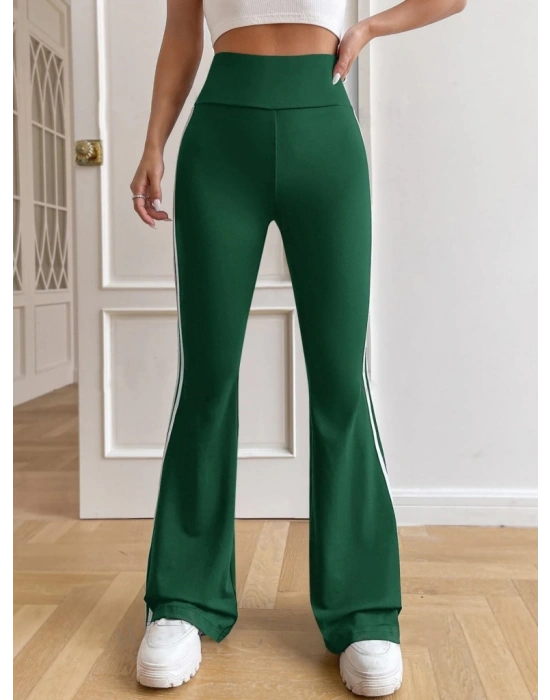 Kadın Yüksek Bel Yanlar şerit Detaylı Ispanyol Paçalı Dalgıç Pantolon