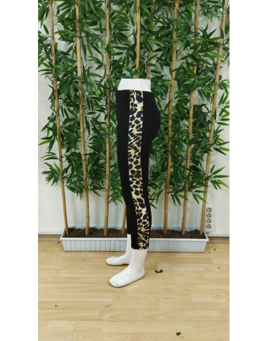 Kadın Yüksek Bel Yanları Leopar şerit Detay Dalgıç Tayt