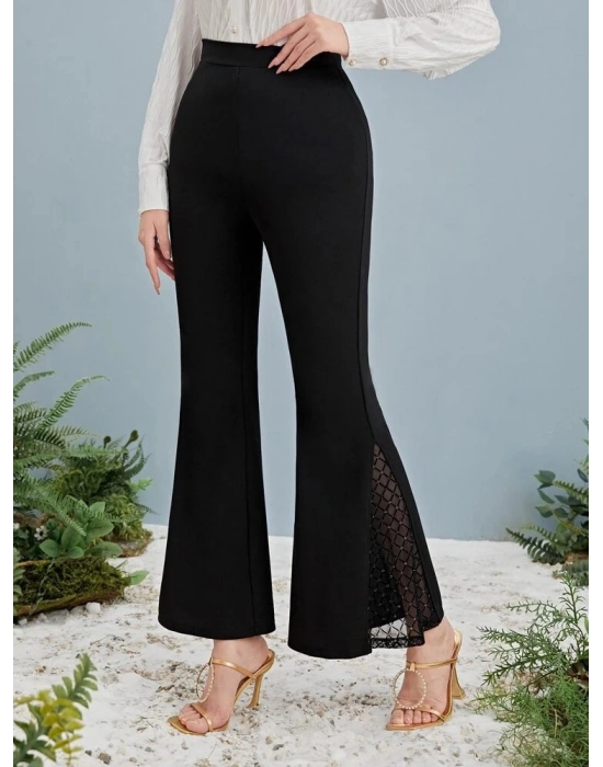 Kadın Yüksek Bel Yanları Tül Detaylı Dalgıç Tayt Pantolon