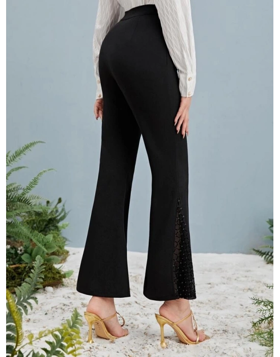 Kadın Yüksek Bel Yanları Tül Detaylı Dalgıç Tayt Pantolon