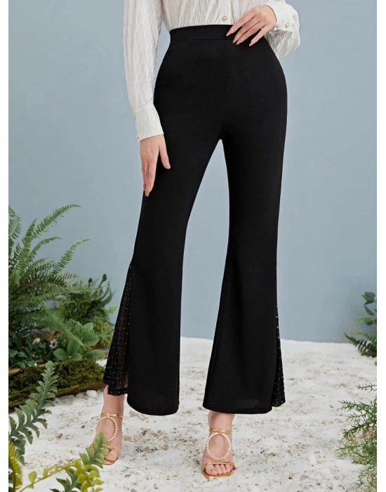 Kadın Yüksek Bel Yanları Tül Detaylı Dalgıç Tayt Pantolon