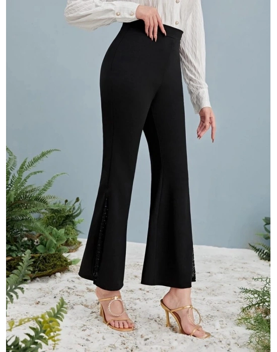 Kadın Yüksek Bel Yanları Tül Detaylı Dalgıç Tayt Pantolon