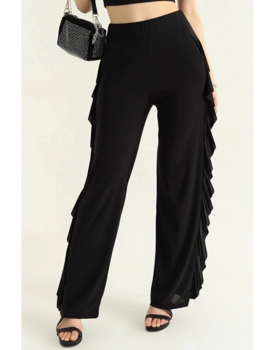 Kadın Yüksek Bel Yanları Volanlı Cepli Sandy Pantolon