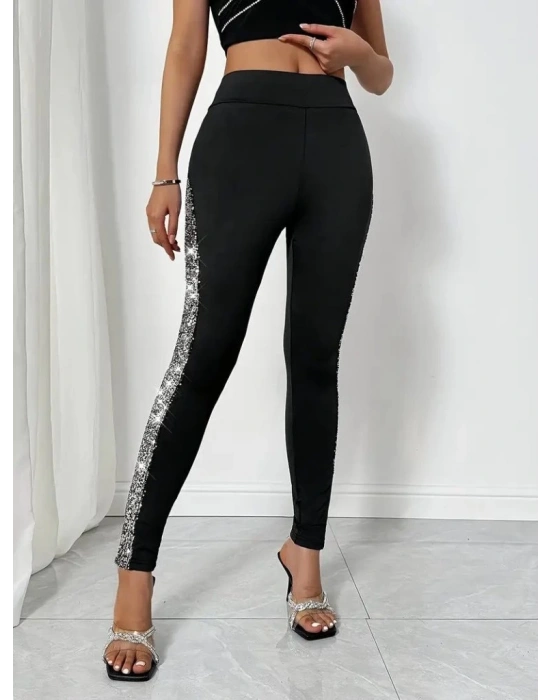 Kadın Yüksek Bel Yarı şerit Pul Payetli Dalgıç Tayt