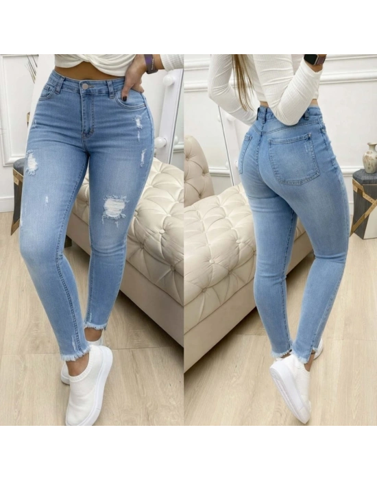 Kadın Yüksek Bel Yırtık Desenli Skınny Kot Pantolon