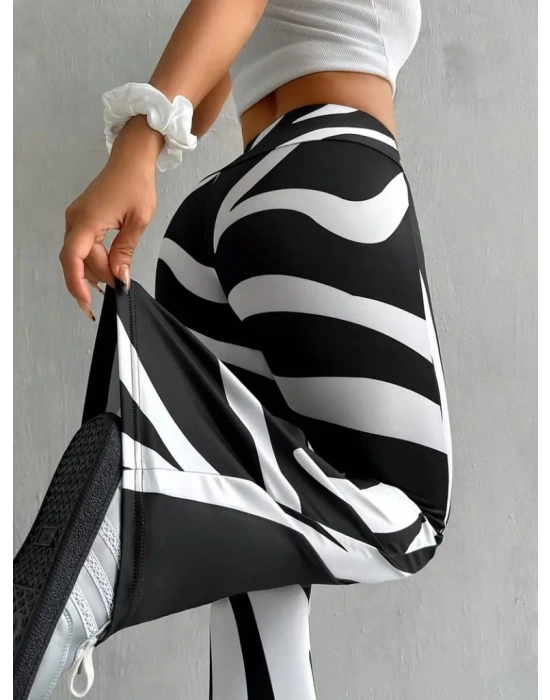 Kadın Yüksek Bel Zebra Desenli Dalgıç Tayt