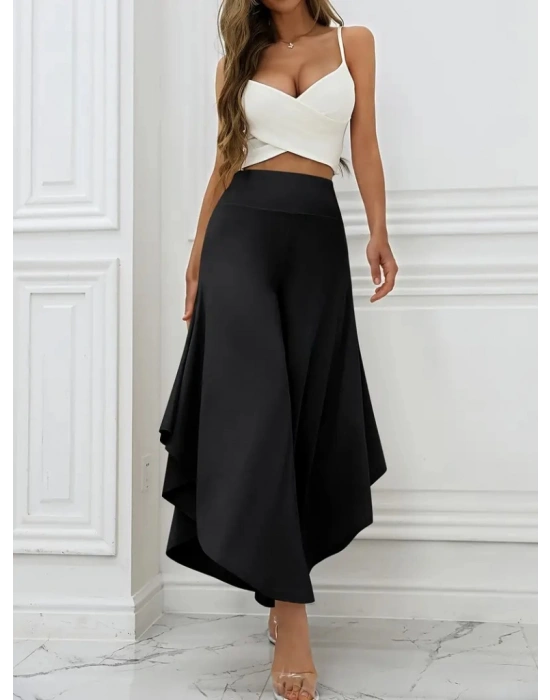 Kadın Yüksek Belli Geniş Paçalı Yanlardan Açık Sandy Pantolon