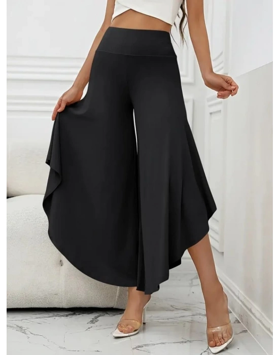 Kadın Yüksek Belli Geniş Paçalı Yanlardan Açık Sandy Pantolon