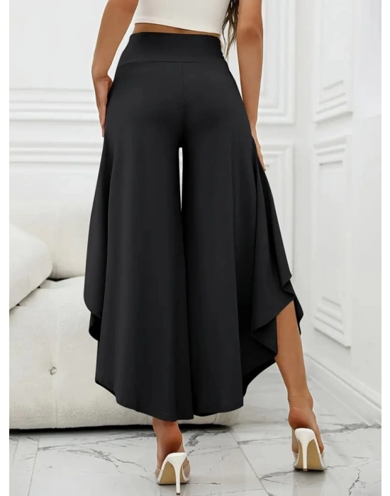 Kadın Yüksek Belli Geniş Paçalı Yanlardan Açık Sandy Pantolon