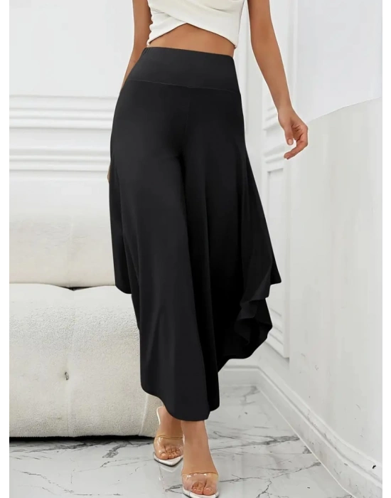 Kadın Yüksek Belli Geniş Paçalı Yanlardan Açık Sandy Pantolon