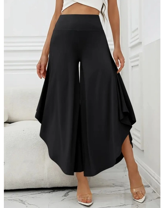 Kadın Yüksek Belli Geniş Paçalı Yanlardan Açık Sandy Pantolon