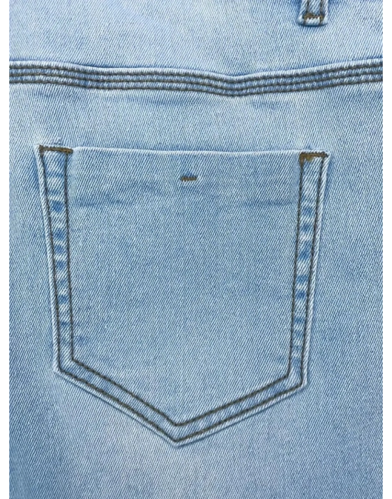 Kadın Yüksek Belli önden Düğmeli Yırtık Detaylı Kot Pantolon