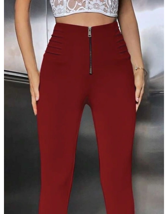 Kadın Yüksek Belli önden Fermuar Ve Nervur Detaylı Dalgıç Tayt