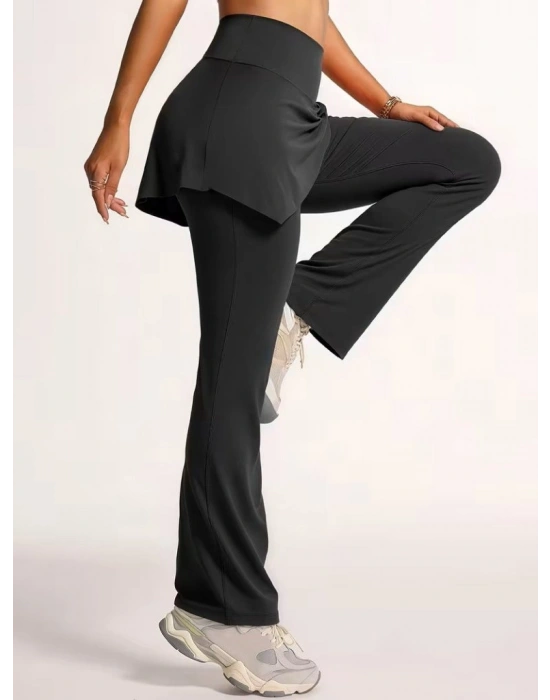 Kadın Yüksek Belli Yandan Büzgülü Paçaya Doğru Geniş Dalgıç Tayt