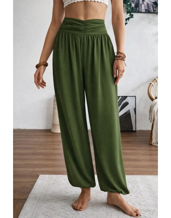 Kadın Yüksel Bel Yoğun Büzgü Detaylı Aerobin Pantolon